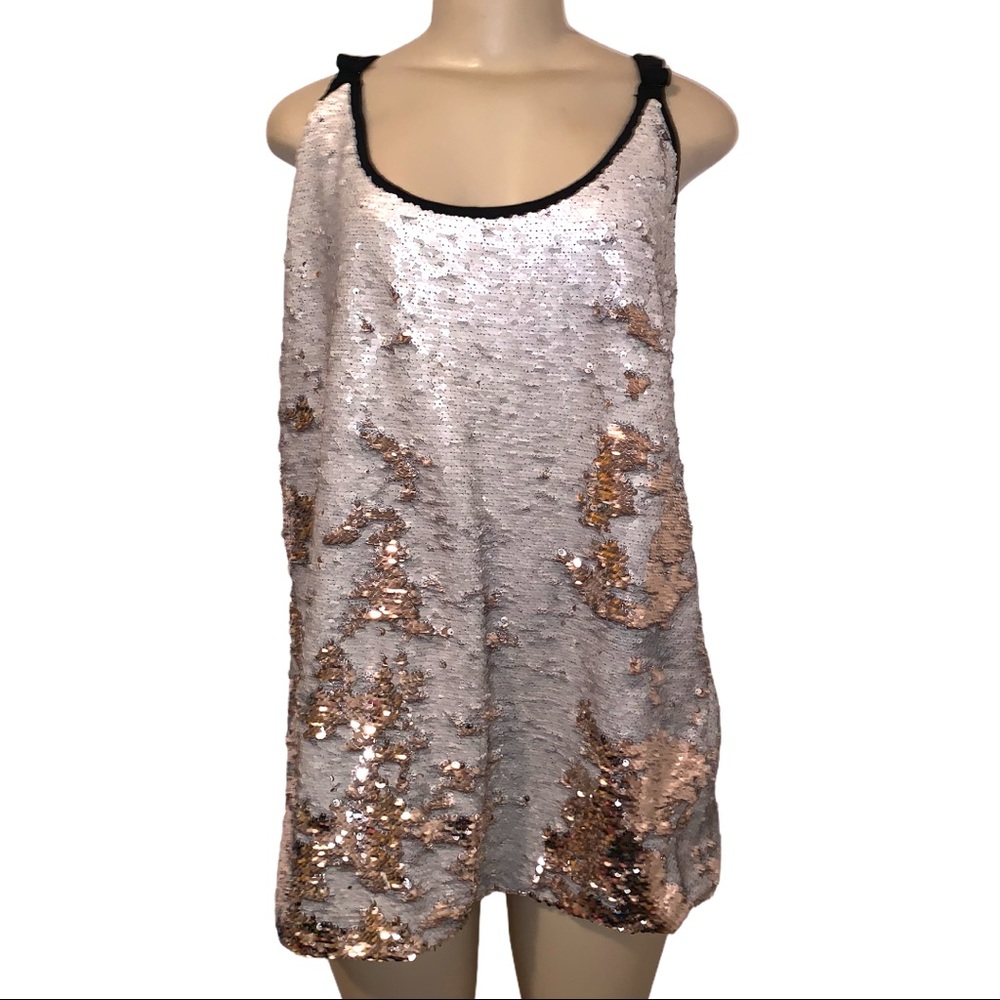 Pennington’s PLUS Embellished Sequin Silver Gold Black Sleeveless Blouse Top